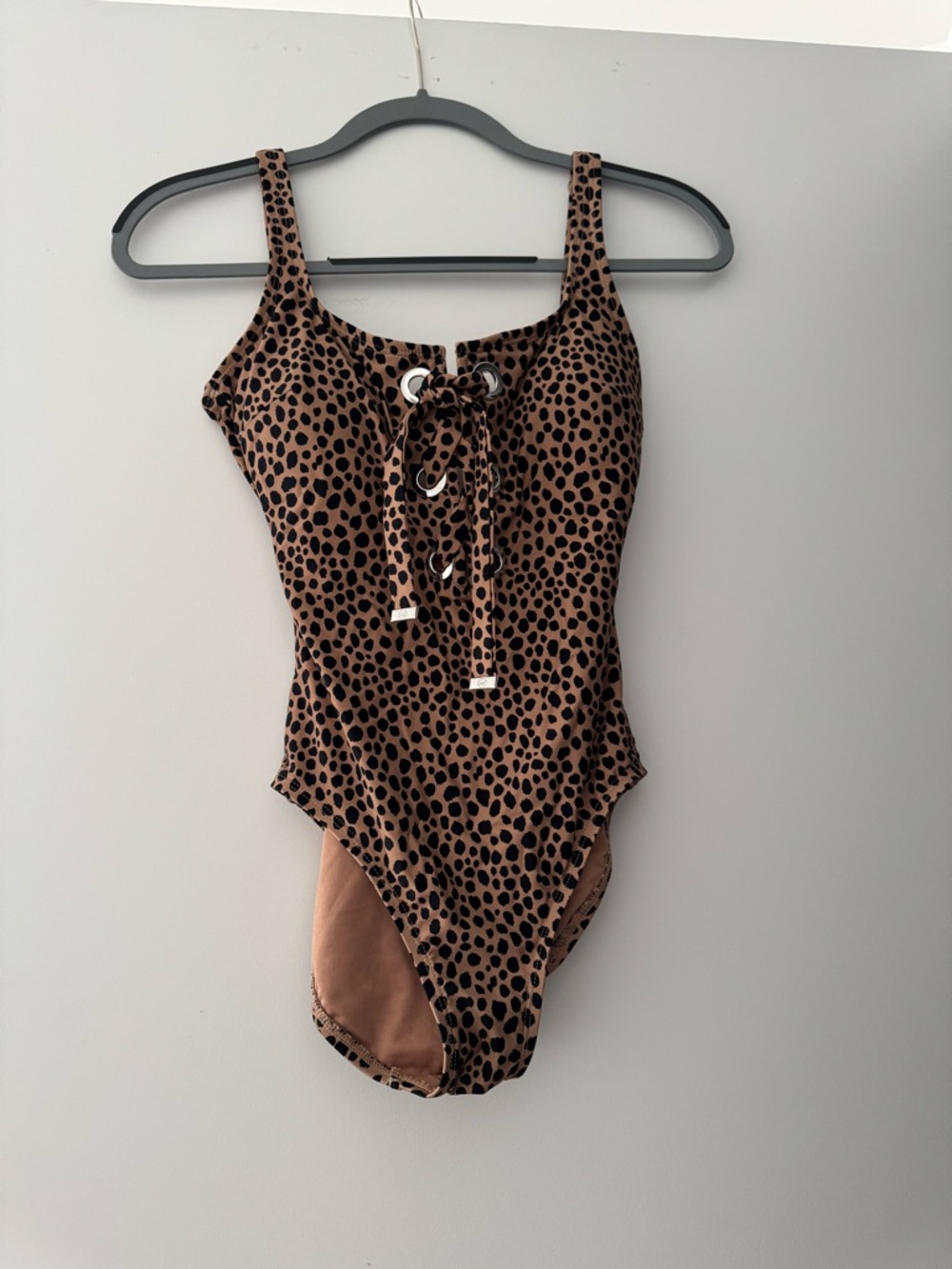 Michael Kors - Leopard Print Lace-Up One-Piece Swimsuit - Brown & Black, Size 8
